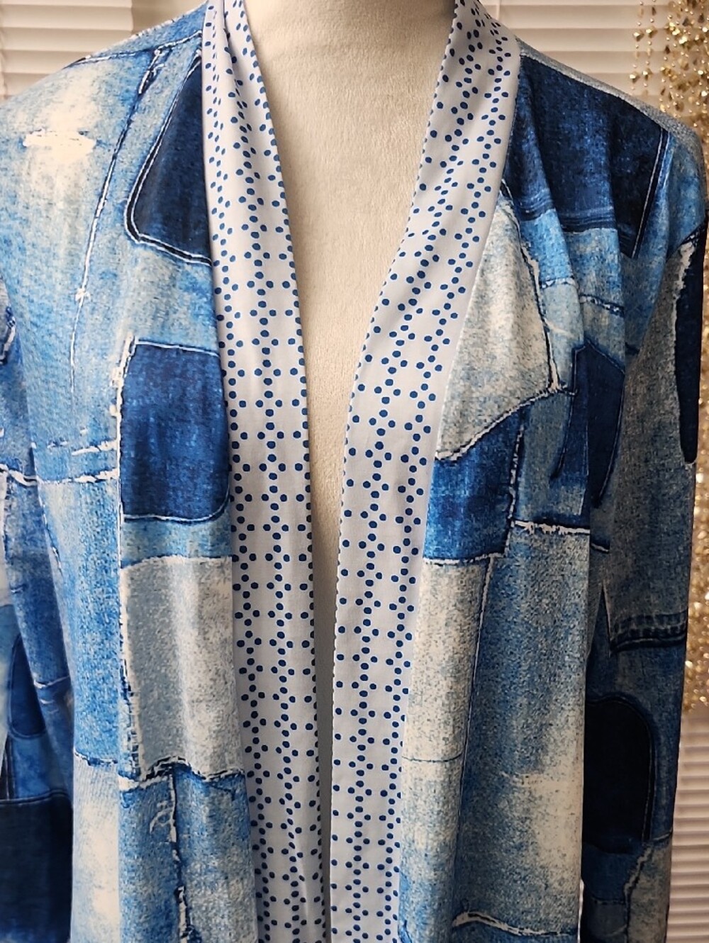 Blue Patchwork Print Long Duster Cardigan - Picture 4 of 5